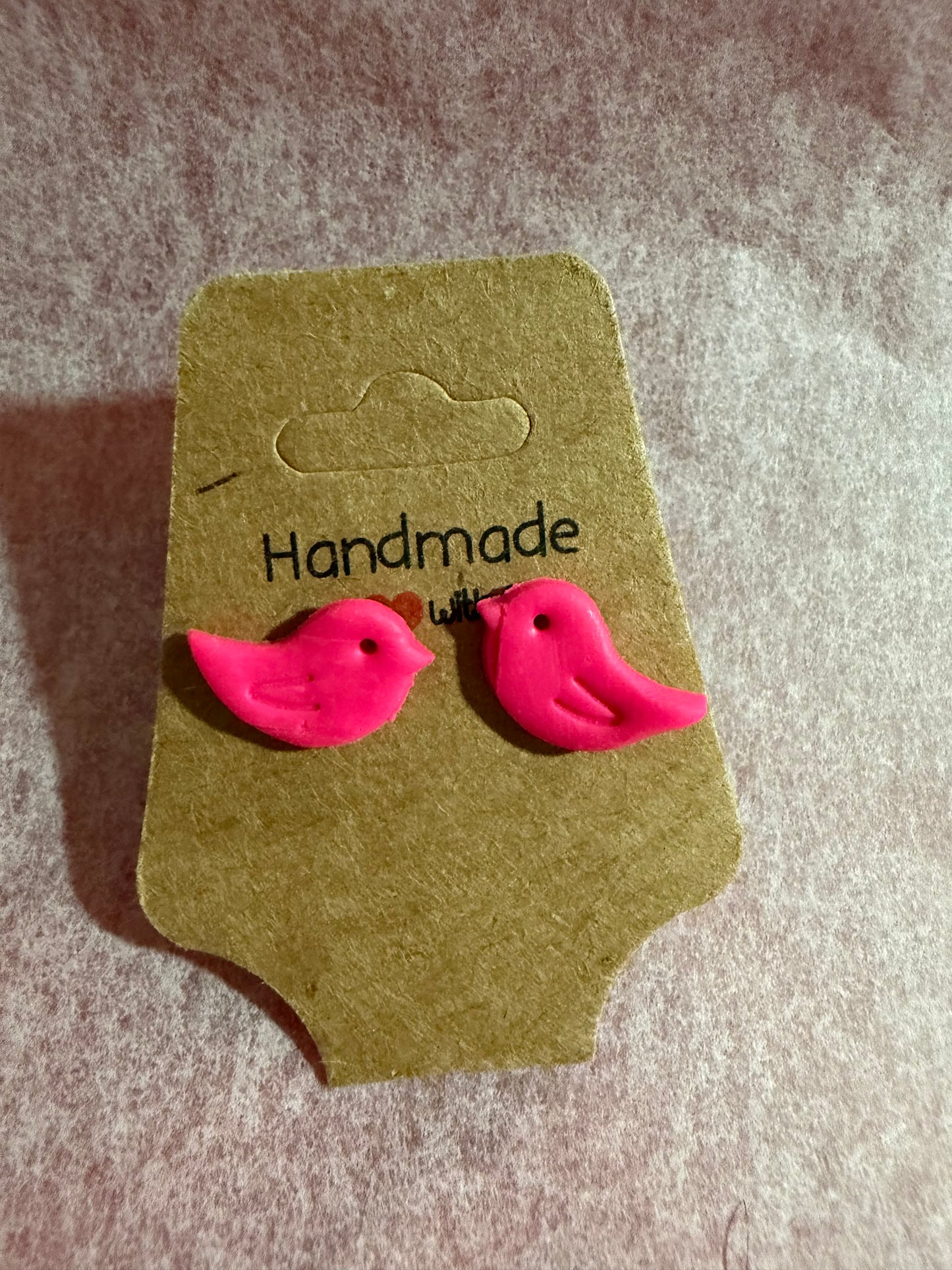 Lovebird Studs – Handmade Pink Bird Earrings