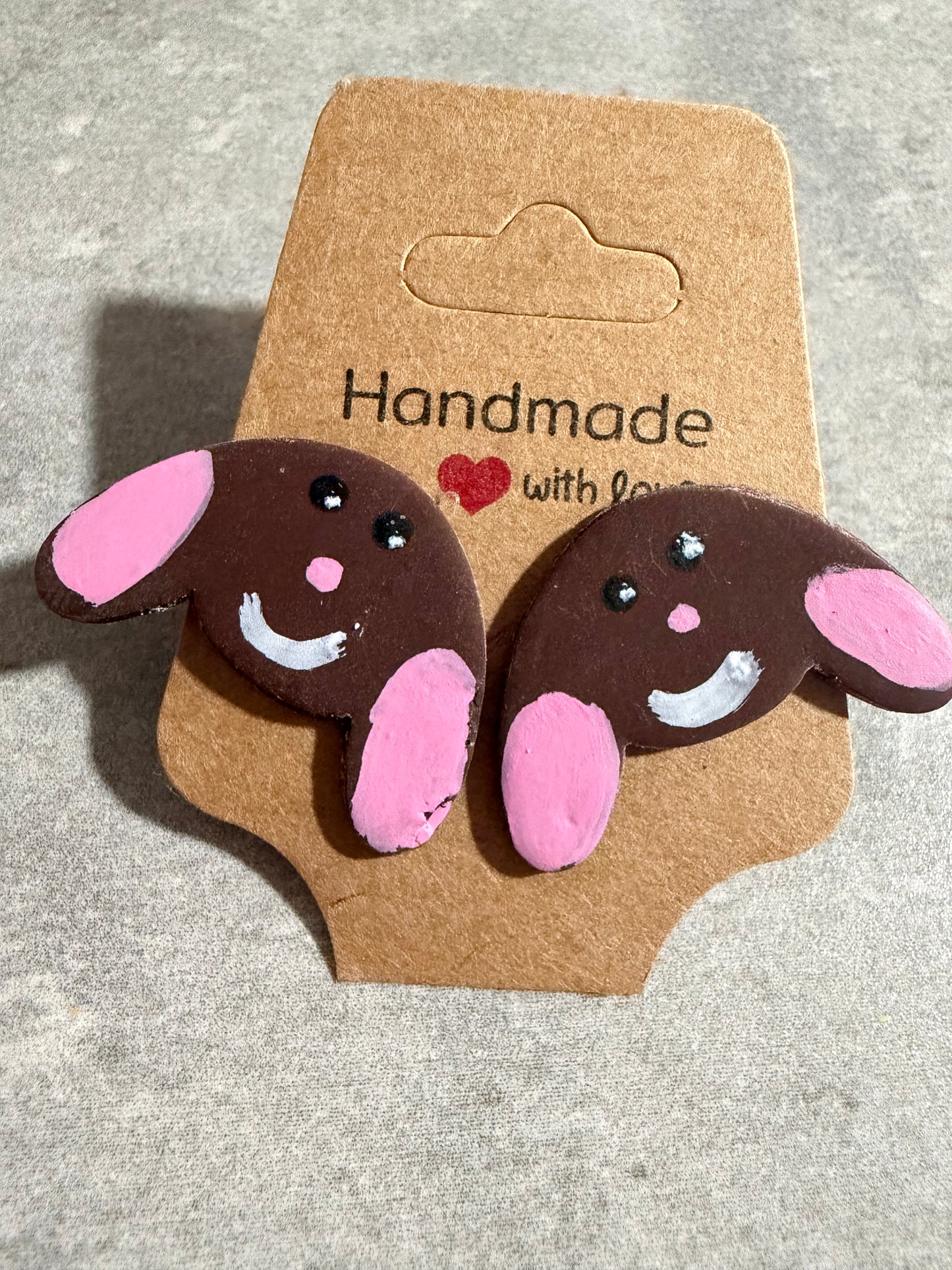 Brown Bunny Stud Earrings | Cute Easter Bunny Earrings | Handmade Polymer Clay