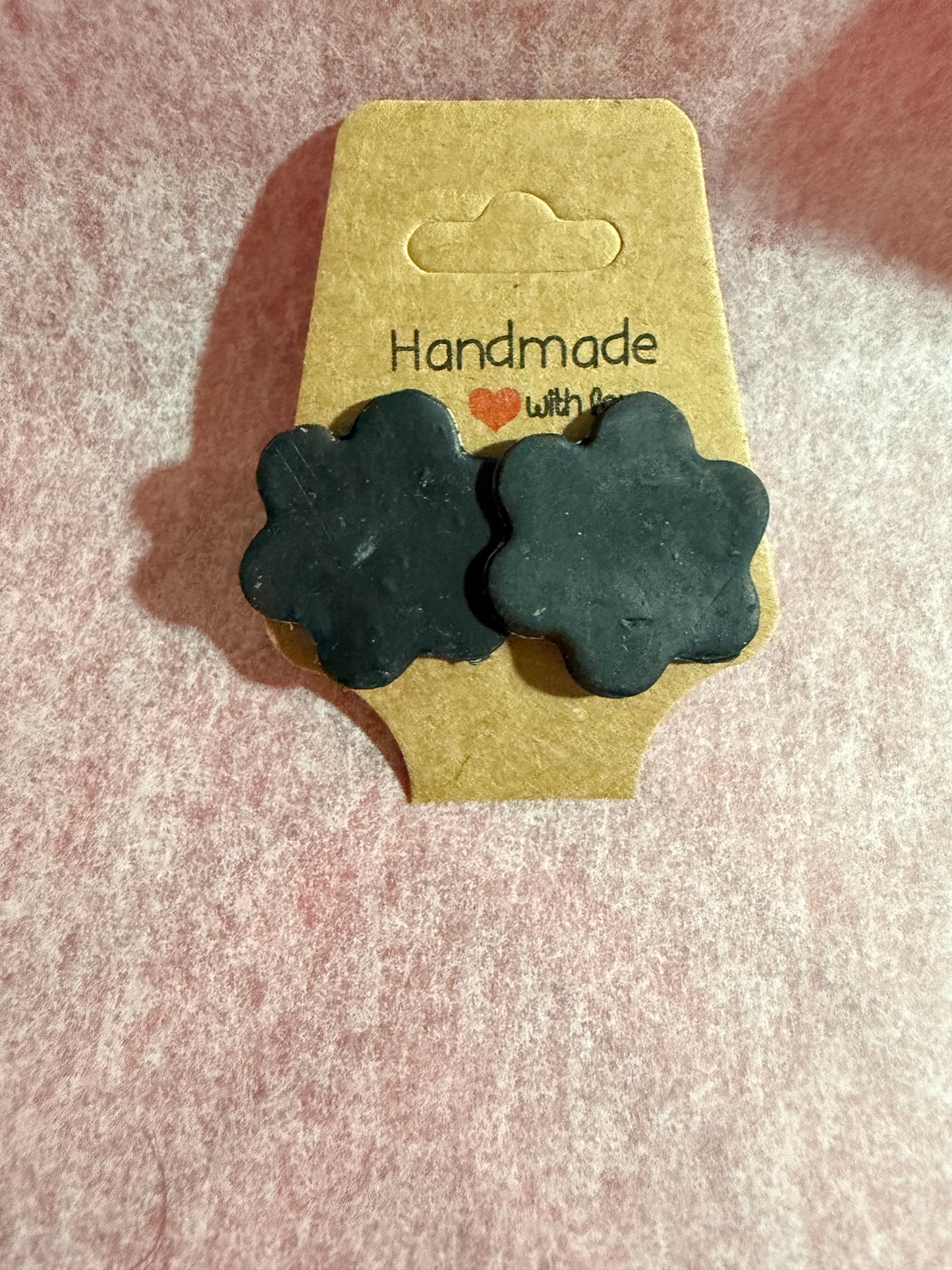 Midnight Bloom Studs – Handmade Black Flower Earrings