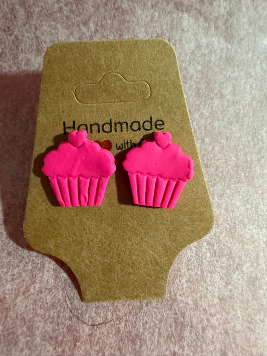 Sweetheart Cupcake Studs – Handmade Valentine Earrings