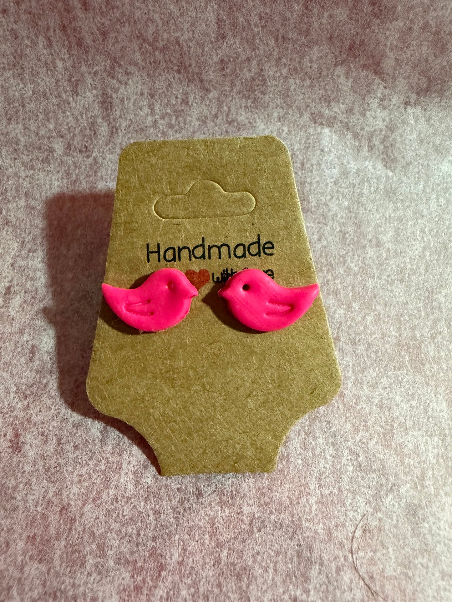 Lovebird Studs – Handmade Pink Bird Earrings