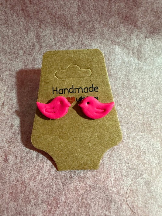 Lovebird Studs – Handmade Pink Bird Earrings