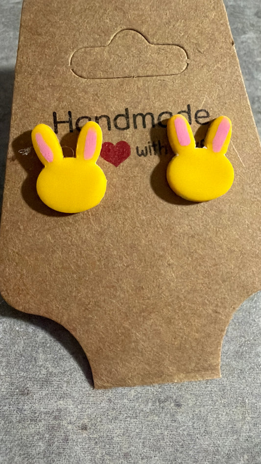 Yellow Bunny Stud Earrings | Easter Bunny Earrings | Handmade Polymer Clay