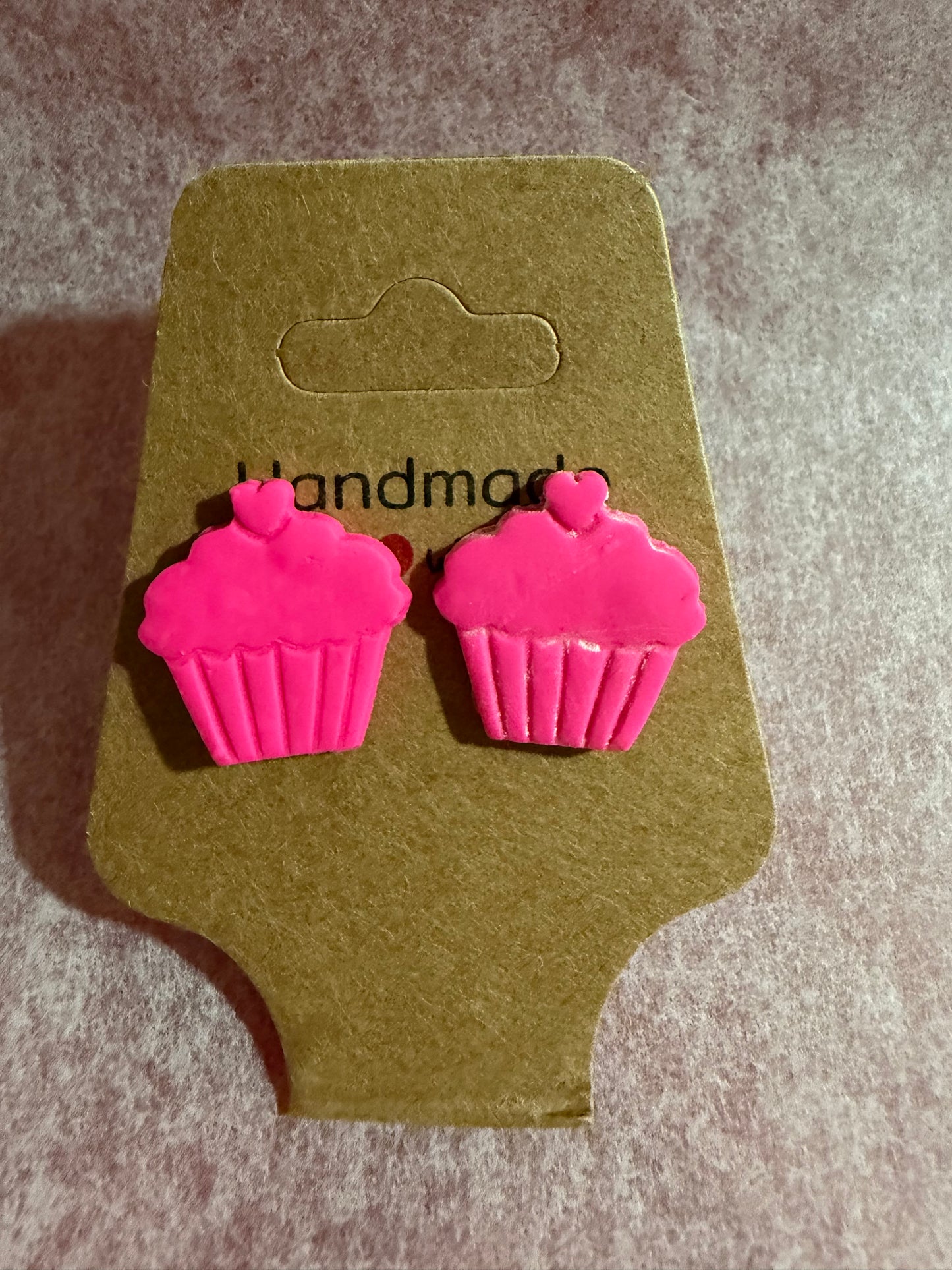 Sweetheart Cupcake Studs – Handmade Valentine Earrings