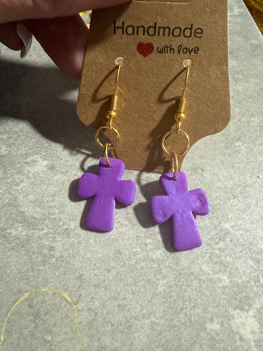 Handmade Cross Earrings – Polymer Clay Faith Dangle Earrings