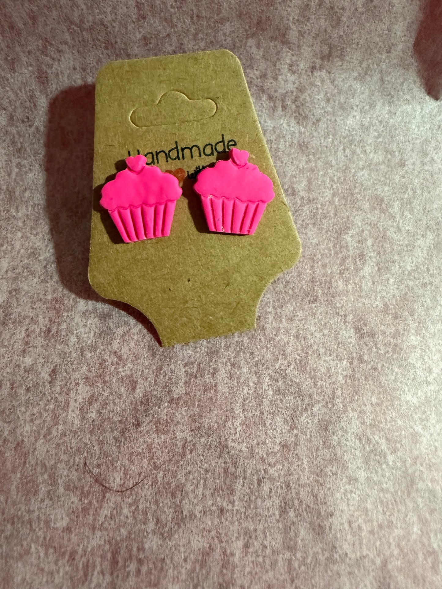 Sweetheart Cupcake Studs – Handmade Valentine Earrings